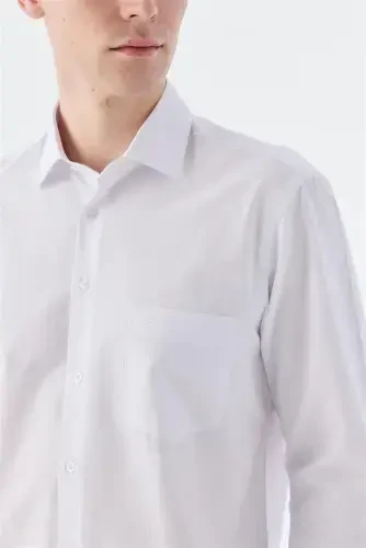 White Classic Fit Italian Collar Long Sleeve Classic Dress Shirt Easy Iron Cotton - 4