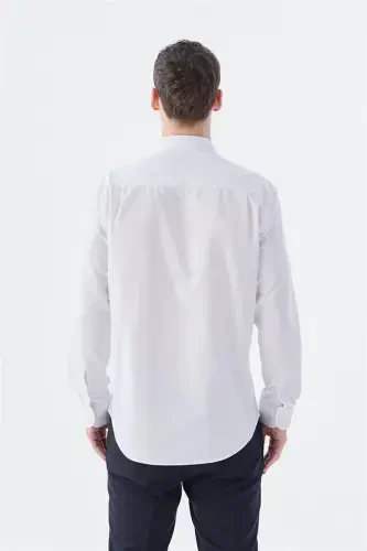 White Classic Fit Italian Collar Long Sleeve Classic Dress Shirt Easy Iron Cotton - 5
