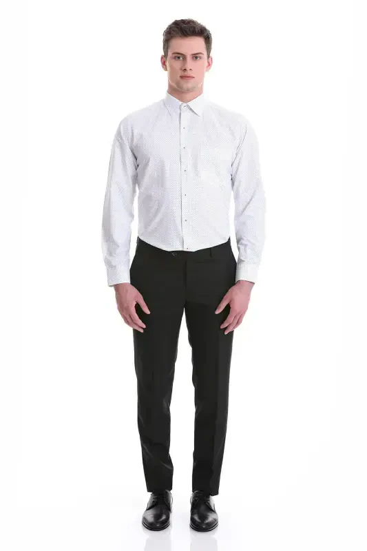 White Classic Fit Printed Cotton Slim Collar Long Sleeve Classic Shirt-White - 2