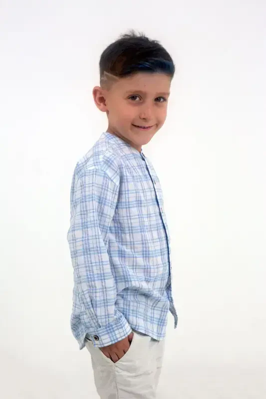 White Color Blue Checkered Long Sleeve Baby Boy Shirt-BLUE EKOSE - 4