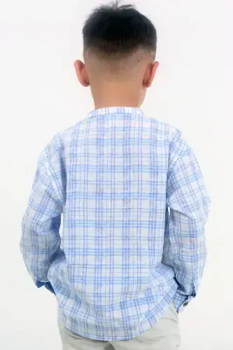 White Color Blue Checkered Long Sleeve Baby Boy Shirt-BLUE EKOSE - 5