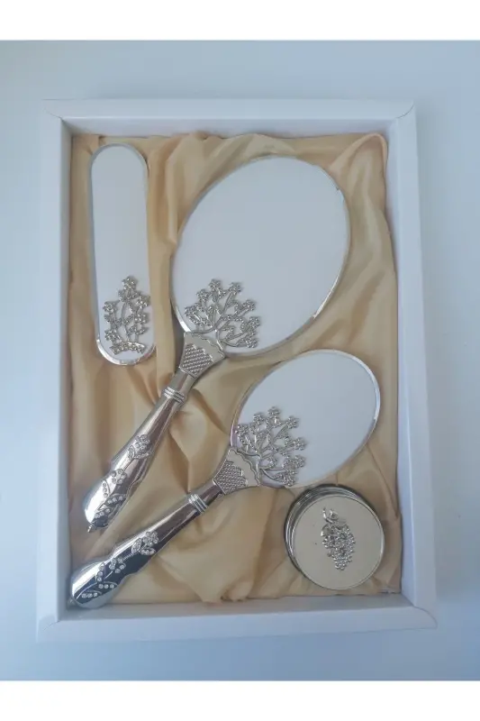 White Color Bridal Bundle Mirror Comb Set Team-White - NURKA ÇEYIZ