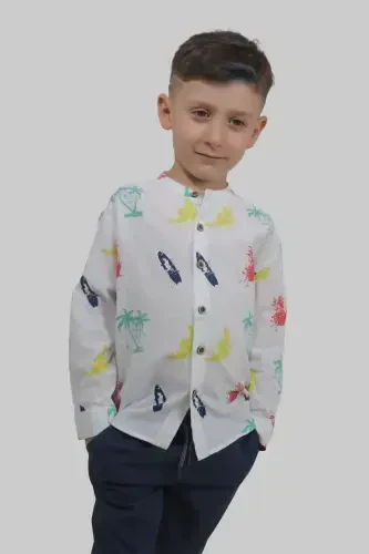 White Color Letter Print Short Sleeve Baby Boy Shirt-WHITE PRINTED - 1