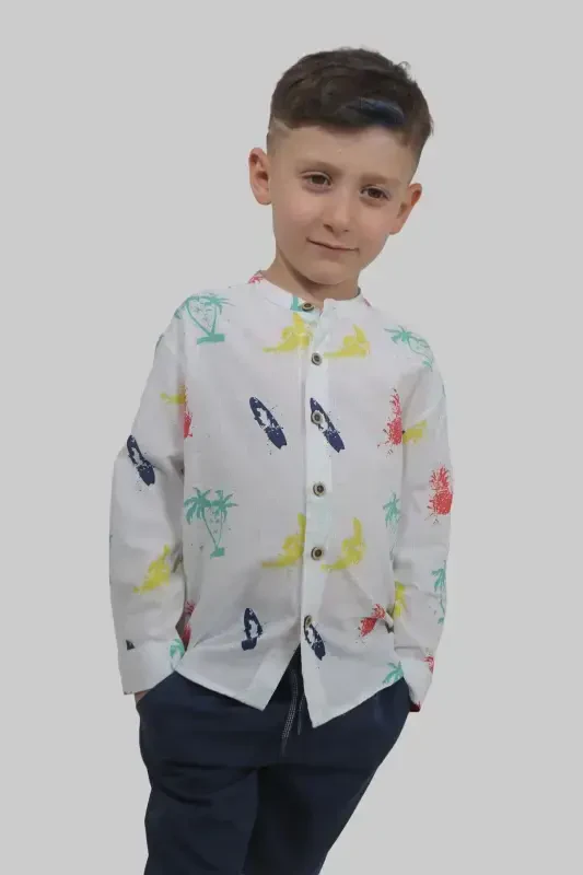 White Color Letter Print Short Sleeve Baby Boy Shirt-WHITE PRINTED - 1