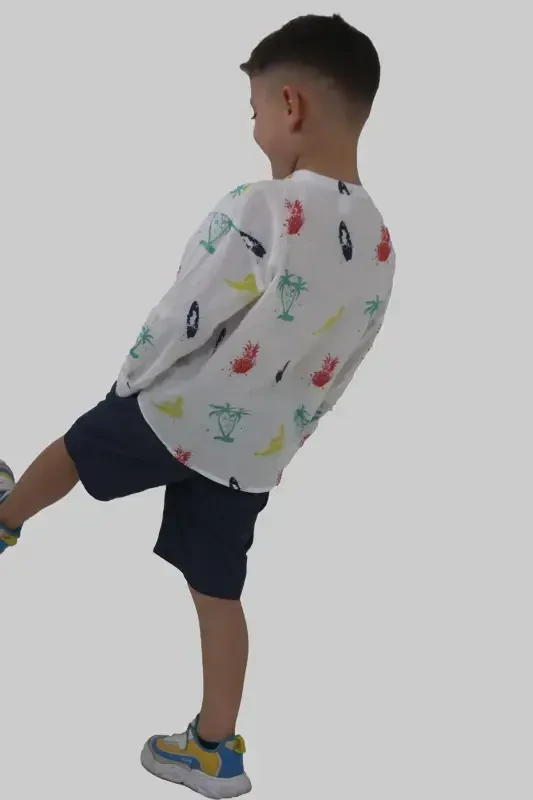 White Color Letter Print Short Sleeve Baby Boy Shirt-WHITE PRINTED - 5