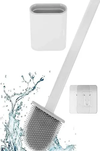 White Color Silicone Bathroom Toilet Cleaning Brush And Holder Wc Toilet Brush - 3