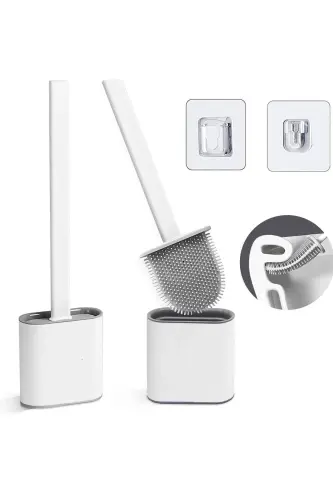 White Color Silicone Bathroom Toilet Cleaning Brush And Holder Wc Toilet Brush - 4