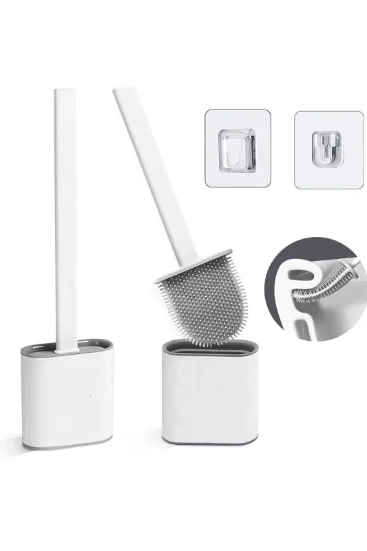 White Color Silicone Bathroom Toilet Cleaning Brush And Holder Wc Toilet Brush - 4