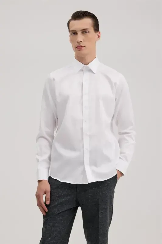 White Comfort Fit 100% Cotton Non-Iron Shirt - JAKAMEN