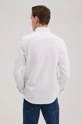 White Comfort Fit Button-Down Collar Cotton Blend Shirt - 4