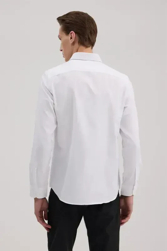 White Comfort Fit Classic Collar Cotton Blend Shirt - 4