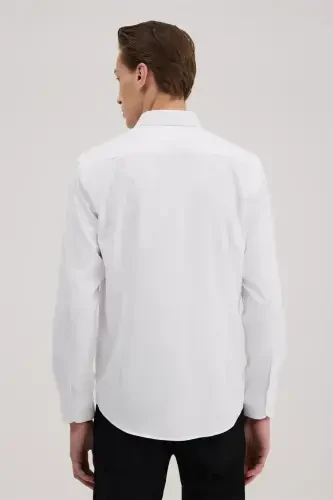 White Comfort Fit Cotton Blend Shirt - 4