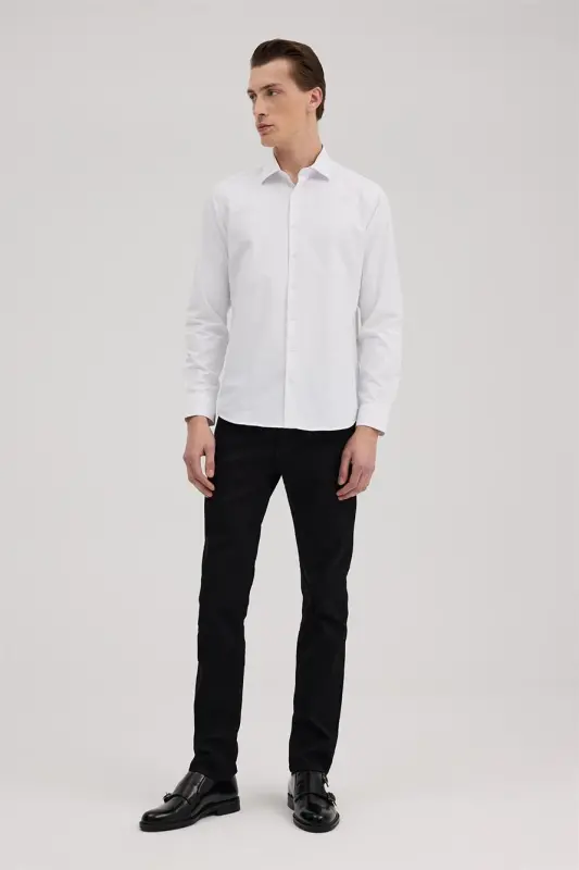 White Comfort Fit Cotton Blend Shirt - 2