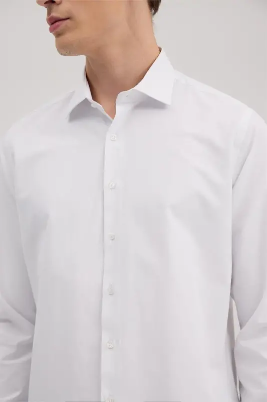 White Comfort Fit Cotton Blend Shirt - 3