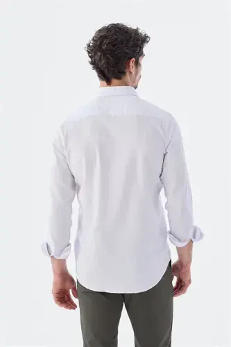 White Comfort Fit Patterned Stretch Cotton Sports Shirt - 4