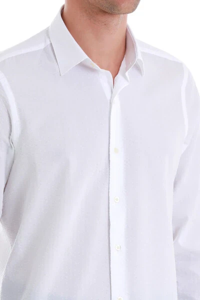 White Comfort Fit Plain 100% Cotton Slim Collar Long Sleeve - 5