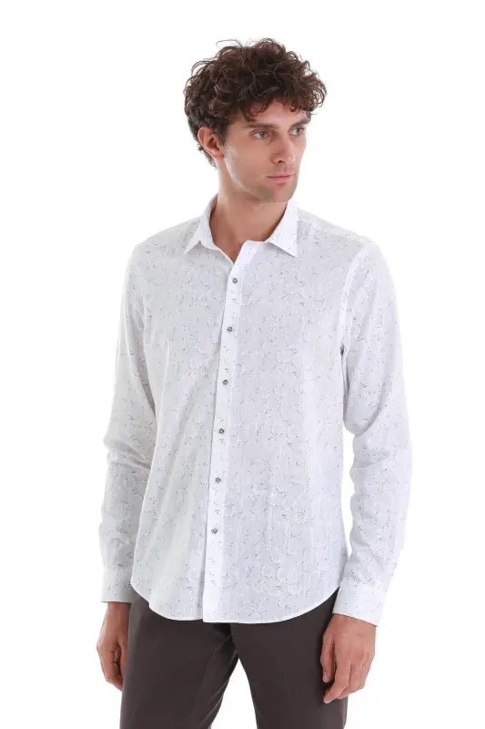 White Comfort Fit Printed Slim Collar Long Sleeve Spo - 3