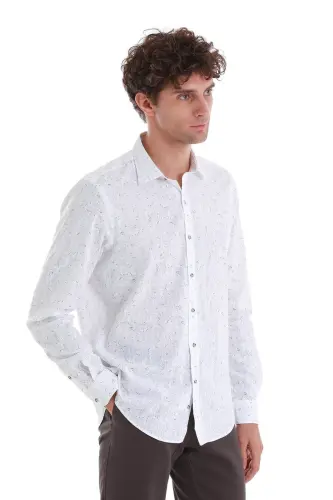 White Comfort Fit Printed Slim Collar Long Sleeve Spo - 4