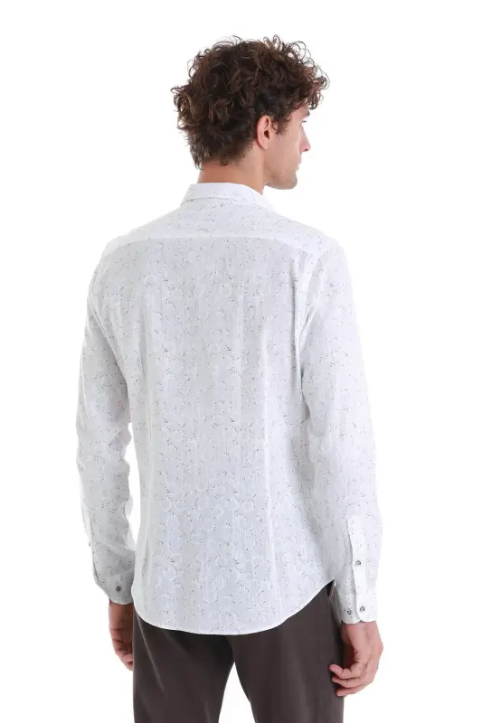 White Comfort Fit Printed Slim Collar Long Sleeve Spo - 6