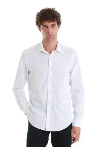 White Comfort Fit Printed Slim Collar Long Sleeve Spo - 1