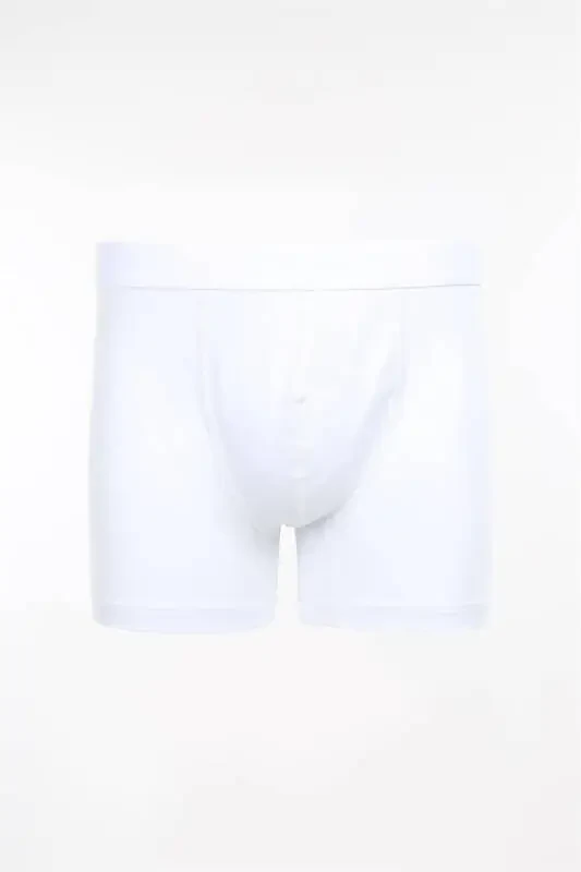 White Cotton Stretchy Fabric Plain Boxer - 1