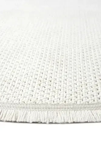 White Cream Soft Textured Round Rug Carpet Kitchen Hallway Runner Weave Machine Made Carpet 007 DAİRE-White 7 - ELIZ HOME (1)