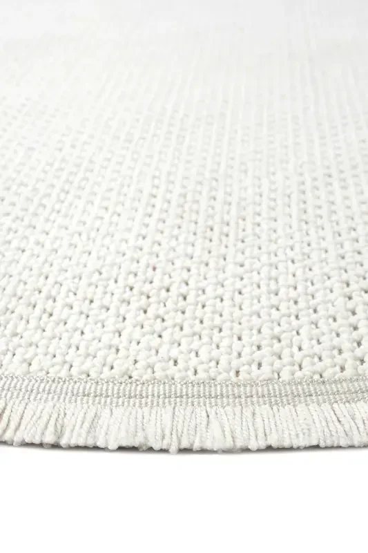 White Cream Soft Textured Round Rug Carpet Kitchen Hallway Runner Weave Machine Made Carpet 007 DAİRE-White 7 - 2