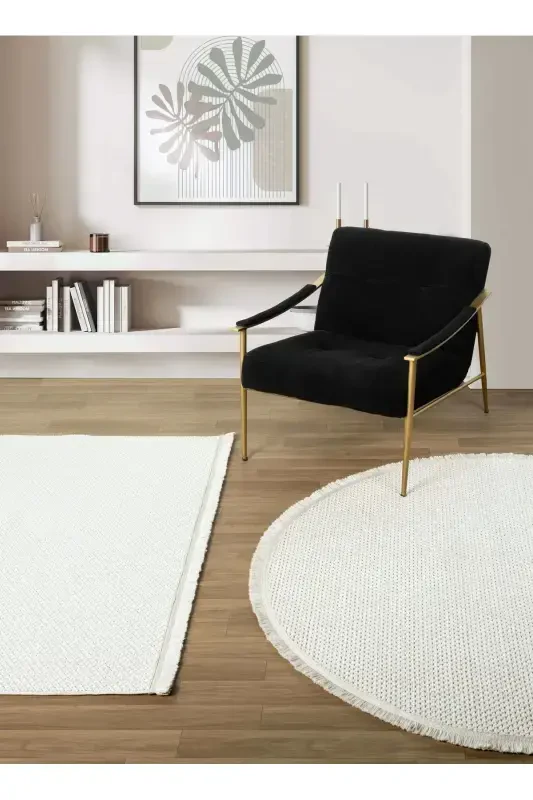 White Cream Soft Textured Rug Carpet Living Room Kitchen Hallway Runner Woven Machine Carpet 007-White 6 - 3