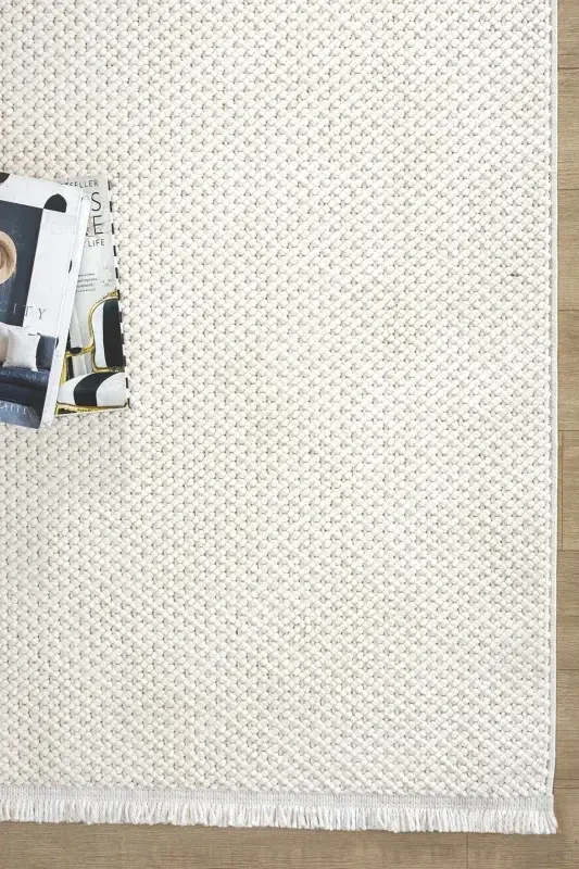 White Cream Soft Textured Rug Carpet Living Room Kitchen Hallway Runner Woven Machine Carpet 007-White 6 - 4