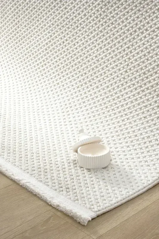 White Cream Soft Textured Rug Carpet Living Room Kitchen Hallway Runner Woven Machine Carpet 007-White 6 - 8