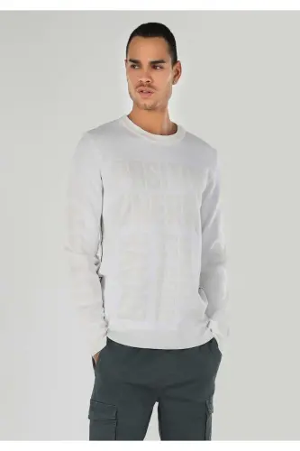 White, crew neck, printed men's sweater. Regular fit. Cl1062328 - 1