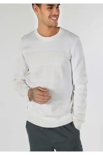 White, crew neck, printed men's sweater. Regular fit. Cl1062328 - 4