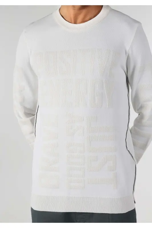 White, crew neck, printed men's sweater. Regular fit. Cl1062328 - 5