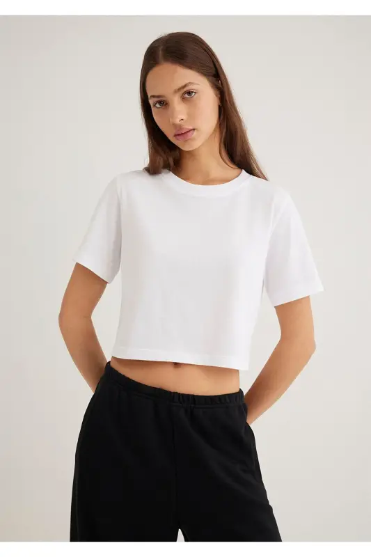 White Crop Basic T-Shirt Crop / Short Cut 1613072- - 2