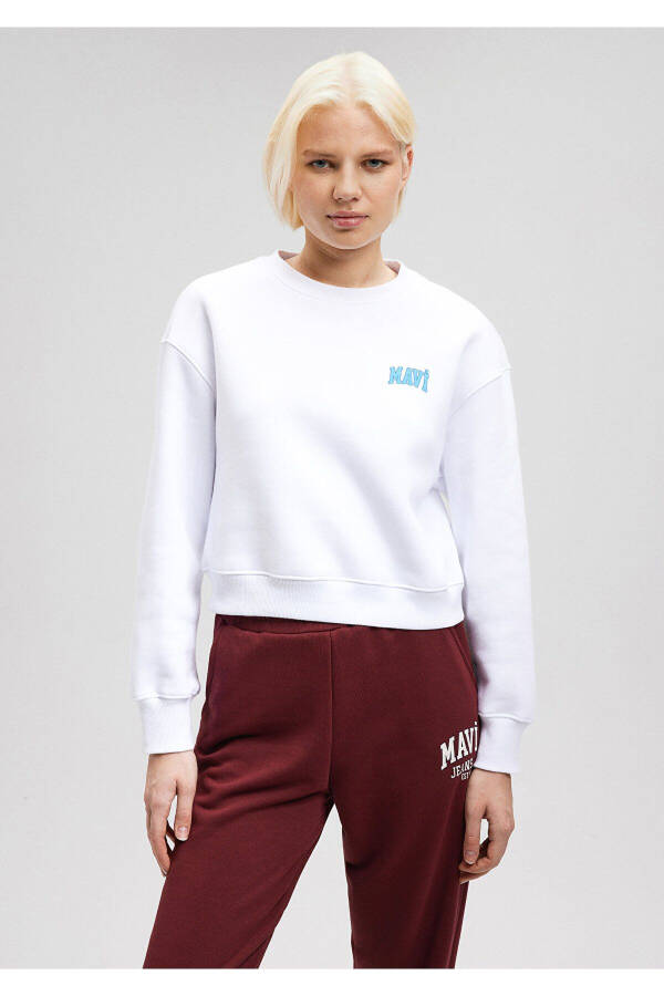 White Crop Sweatshirt with Logo Print 1611601-620 - 15