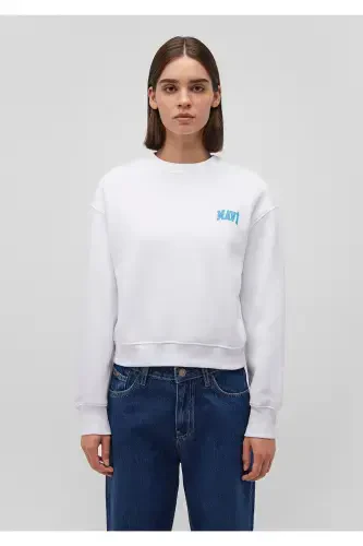White Crop Sweatshirt with Logo Print 1611601-620 - 3