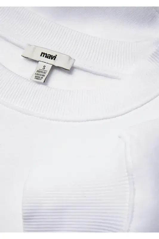 White Crop Sweatshirt with Logo Print 1611601-620 - 6