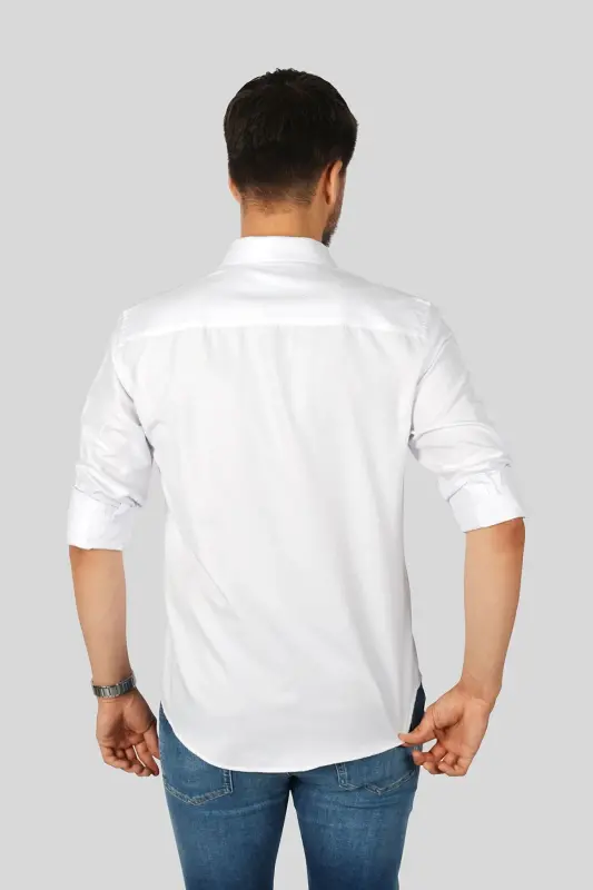 White Diamond Pattern Slim Fit Men's Shirt - White - 7