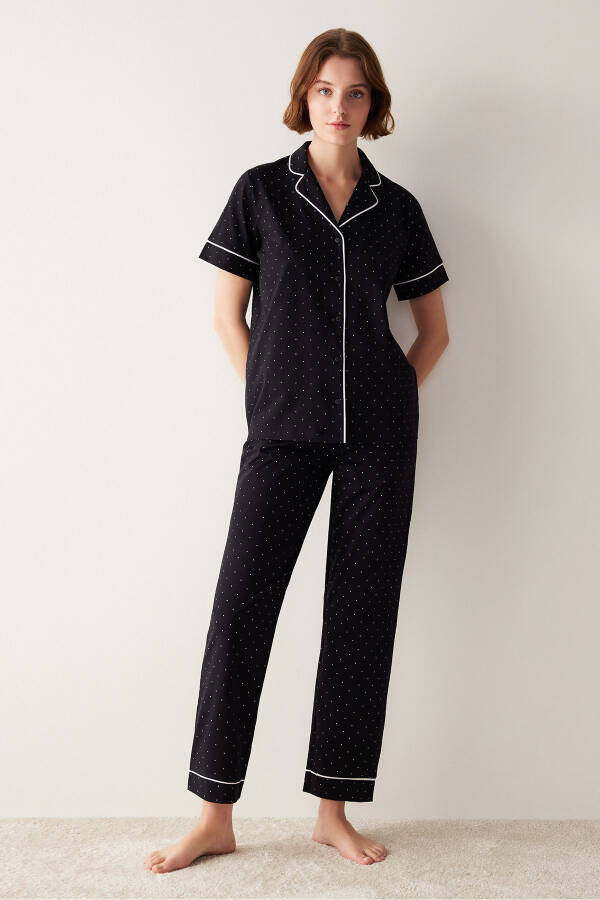 White Dotted Black Shirt and Pants Pajama Set - 7