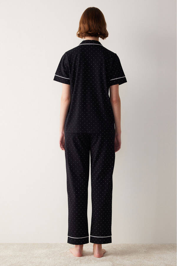 White Dotted Black Shirt and Pants Pajama Set - 5