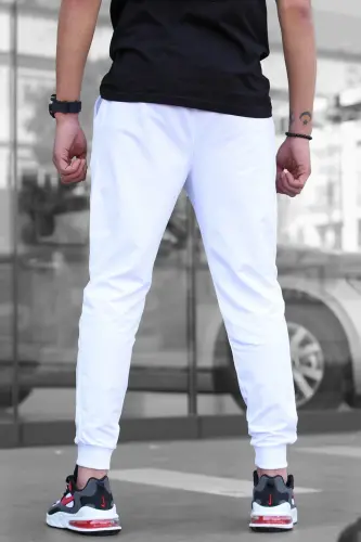 White Elastic Hem Men's Sweatpants 4821-White - 3