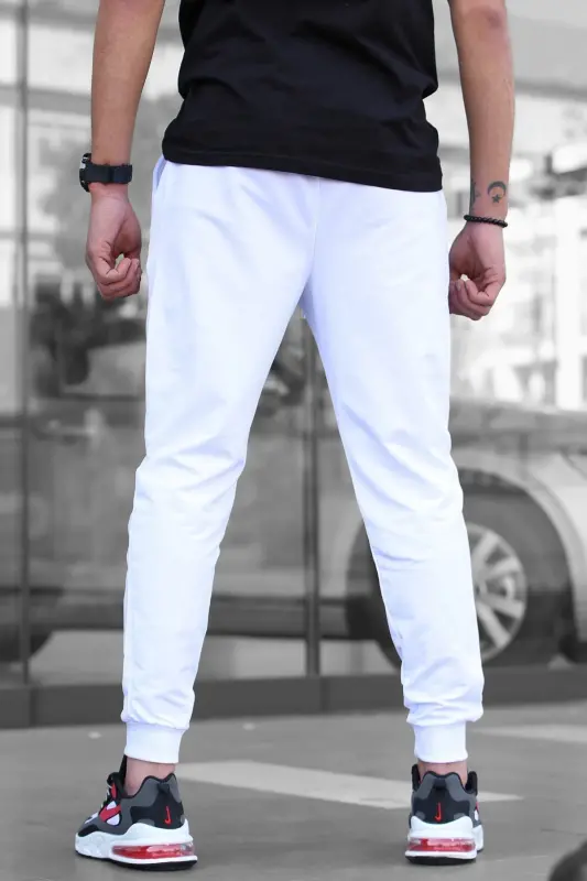 White Elastic Hem Men's Sweatpants 4821-White - 3