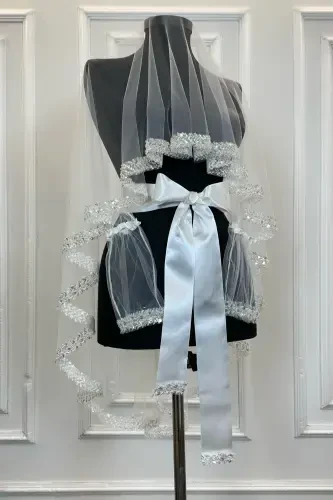 White Elegant Bridal Veil Set, Rhinestone Henna Veil Set 6 Pieces-White - 1