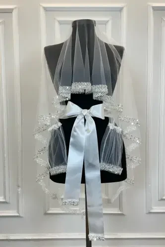 White Elegant Bridal Veil Set, Rhinestone Henna Veil Set 6 Pieces-White - ZEYMERADE (1)