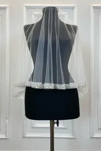 White Elegant Bridal Veil Set, Rhinestone Henna Veil Set 6 Pieces-White - 7