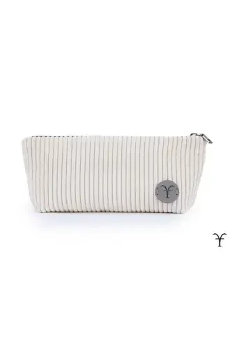 White Elegant Handmade Chunky Corduroy Velvet Makeup Bag-White - 1