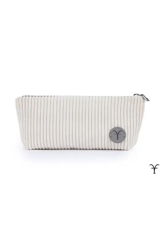 White Elegant Handmade Chunky Corduroy Velvet Makeup Bag-White - AFTARIES
