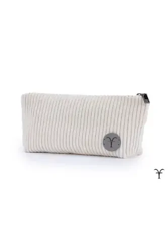 White Elegant Handmade Chunky Corduroy Velvet Makeup Bag-White - AFTARIES (1)