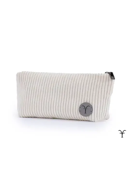White Elegant Handmade Chunky Corduroy Velvet Makeup Bag-White - 2