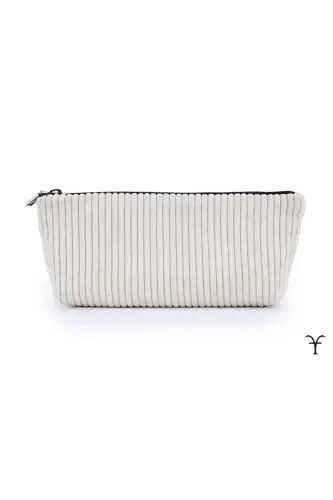 White Elegant Handmade Chunky Corduroy Velvet Makeup Bag-White - 3